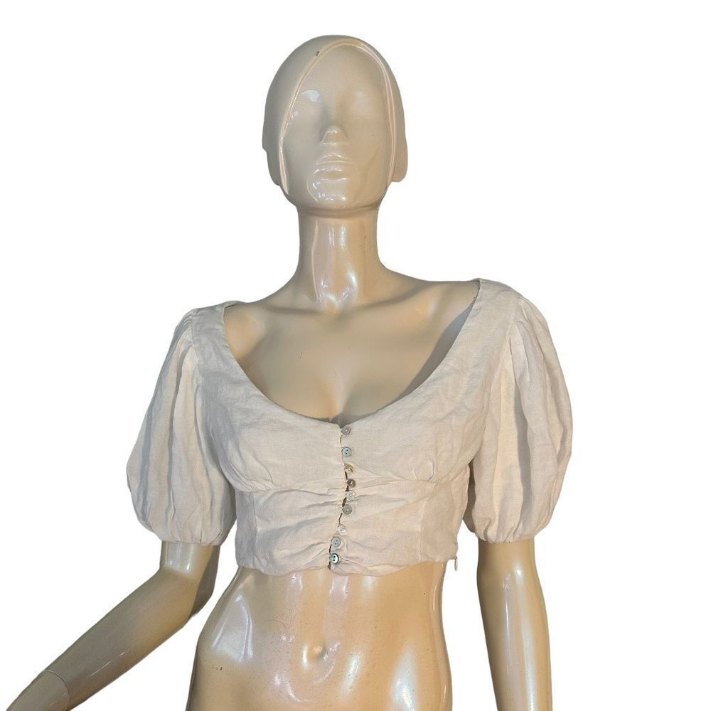 Olivaceous Cropped Pirate Puff Sleeve White Blouse